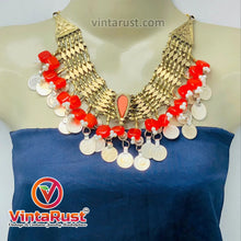 Load image into Gallery viewer, Unique Orange Stone and Coin Collar Choker Necklace
