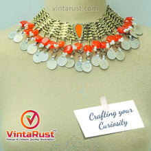 Load image into Gallery viewer, Unique Orange Stone and Coin Collar Choker Necklace
