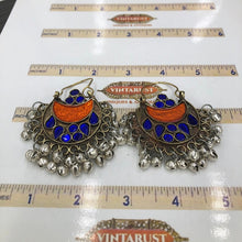 Load image into Gallery viewer, Vintage Blue and Orange Glass Stone Earrings