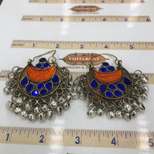 Load image into Gallery viewer, Vintage Blue and Orange Glass Stone Earrings
