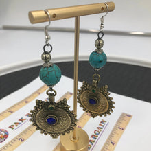 Load image into Gallery viewer, Vintage Coins and Stone Dangle Earrings