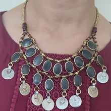 Load image into Gallery viewer, Vintage Dangle Coins and Stones Necklace
