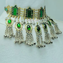 Load image into Gallery viewer, Vintage Green Choker Necklace With Dangling Bells