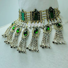 Load image into Gallery viewer, Vintage Green Choker Necklace With Dangling Bells