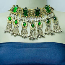 Load image into Gallery viewer, Vintage Green Choker Necklace With Dangling Bells