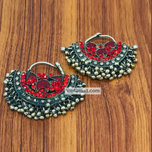 Load image into Gallery viewer, Vintage Hoop Red Glass Stone Earrings