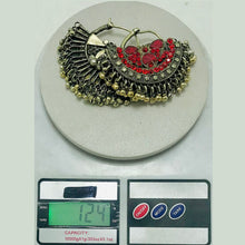 Load image into Gallery viewer, Vintage Hoop Red Glass Stone Earrings