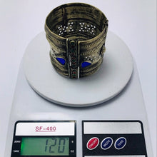 Load image into Gallery viewer, Vintage Kuchi Cuff Bracelet With Blue Glass Stones