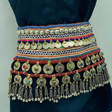 Load image into Gallery viewer, Vintage Belly Dance Belt With Coins and Glass Stones