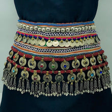 Load image into Gallery viewer, Vintage Belly Dance Belt With Coins and Glass Stones