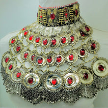 Load image into Gallery viewer, Vintage Layered Necklace With Red Glass Stones
