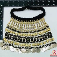Load image into Gallery viewer, Vintage Massive Black Choker Necklace With Glass Stones and Coins