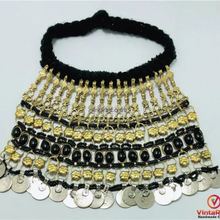 Load image into Gallery viewer, Vintage Massive Black Choker Necklace With Glass Stones and Coins
