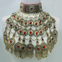 Load image into Gallery viewer, Vintage Oversized Necklace With Red Glass Stones