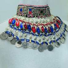 Load image into Gallery viewer, Vintage Red and Blue Coins Choker Necklace