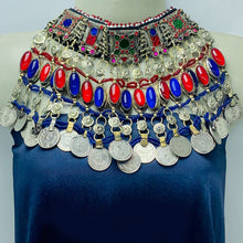 Load image into Gallery viewer, Vintage Red and Blue Coins Choker Necklace