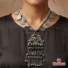 Load image into Gallery viewer, Vintage Silver Long Pendant Necklace with Coins