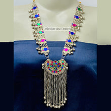 Load image into Gallery viewer, Vintage Silver Tribal Pendant Necklace With Long Bells