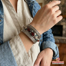 Load image into Gallery viewer, Vintage Tribal Boho Cuff inlaid With Brown Stones