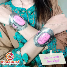 Load image into Gallery viewer, Vintage Tribal Cuff With Pink Stones