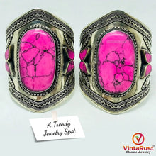 Load image into Gallery viewer, Vintage Tribal Cuff With Pink Stones
