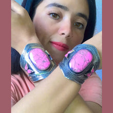 Load image into Gallery viewer, Vintage Tribal Cuff With Pink Stones