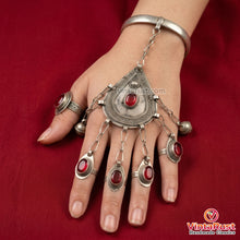 Load image into Gallery viewer, Vintage Silver Turkmen Red Glass Stones Slave Bracelet