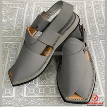 Load image into Gallery viewer, Grey Leather Kaptaan Chappal