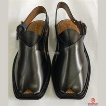 Load image into Gallery viewer, Classic Black Leather Peshawari Chappal