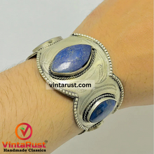 Load image into Gallery viewer, Antique Turkmen Silver Lapis Lazuli Bracelet