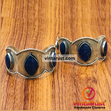 Load image into Gallery viewer, Antique Turkmen Silver Lapis Lazuli Bracelet