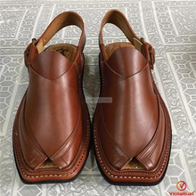 Load image into Gallery viewer, Authentic Shinny Brown Leather Peshawari Chappal
