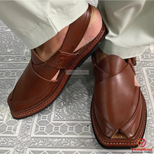 Load image into Gallery viewer, Authentic Shinny Brown Leather Peshawari Chappal
