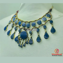Load image into Gallery viewer, Lapis Lazuli Stone Ethnic Bib Necklace with Beads