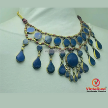 Load image into Gallery viewer, Lapis Lazuli Stone Ethnic Bib Necklace with Beads