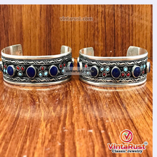 Load image into Gallery viewer, Boho Lapis Stone Cuff Bracelet With Turquoise and Coral