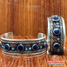 Load image into Gallery viewer, Boho Lapis Stone Cuff Bracelet With Turquoise and Coral