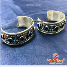 Load image into Gallery viewer, Boho Lapis Stone Cuff Bracelet With Turquoise and Coral