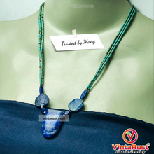 Load image into Gallery viewer, Lapis Stone Necklace With Turquoise Beaded Chain
