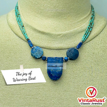 Load image into Gallery viewer, Lapis Stone Necklace With Turquoise Beaded Chain