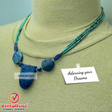 Load image into Gallery viewer, Lapis Stone Necklace With Turquoise Beaded Chain