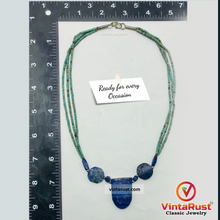 Load image into Gallery viewer, Lapis Stone Necklace With Turquoise Beaded Chain