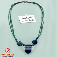 Load image into Gallery viewer, Lapis Stone Necklace With Turquoise Beaded Chain