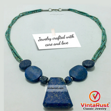 Load image into Gallery viewer, Lapis Stone Necklace With Turquoise Beaded Layered Chain