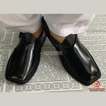 Load image into Gallery viewer, Classic Black Leather Peshawari Chappal