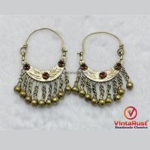 Load image into Gallery viewer, Boho Tribal Hoop Earrings: Kuchi Dangling Bells Earrings