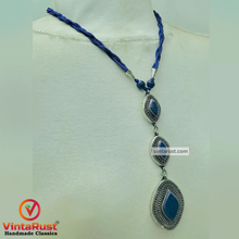 Load image into Gallery viewer, Lapis Statement Necklace with Antique Silver Pendants
