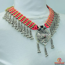 Load image into Gallery viewer, Beaded Chain Necklace With Silver Pendant