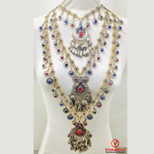 Load image into Gallery viewer, Long Layered Tribal Necklace with Coins & Stones