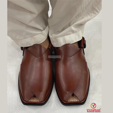 Load image into Gallery viewer, Men’s Brown Leather Peshawari Sandals: Comfortable Casual Footwear
